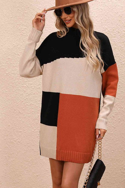 Crisp Air Color Block Sweater Dress