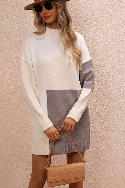 Crisp Air Color Block Sweater Dress