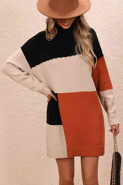Crisp Air Color Block Sweater Dress