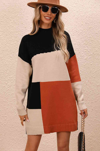 Crisp Air Color Block Sweater Dress