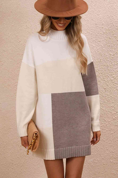 Crisp Air Color Block Sweater Dress