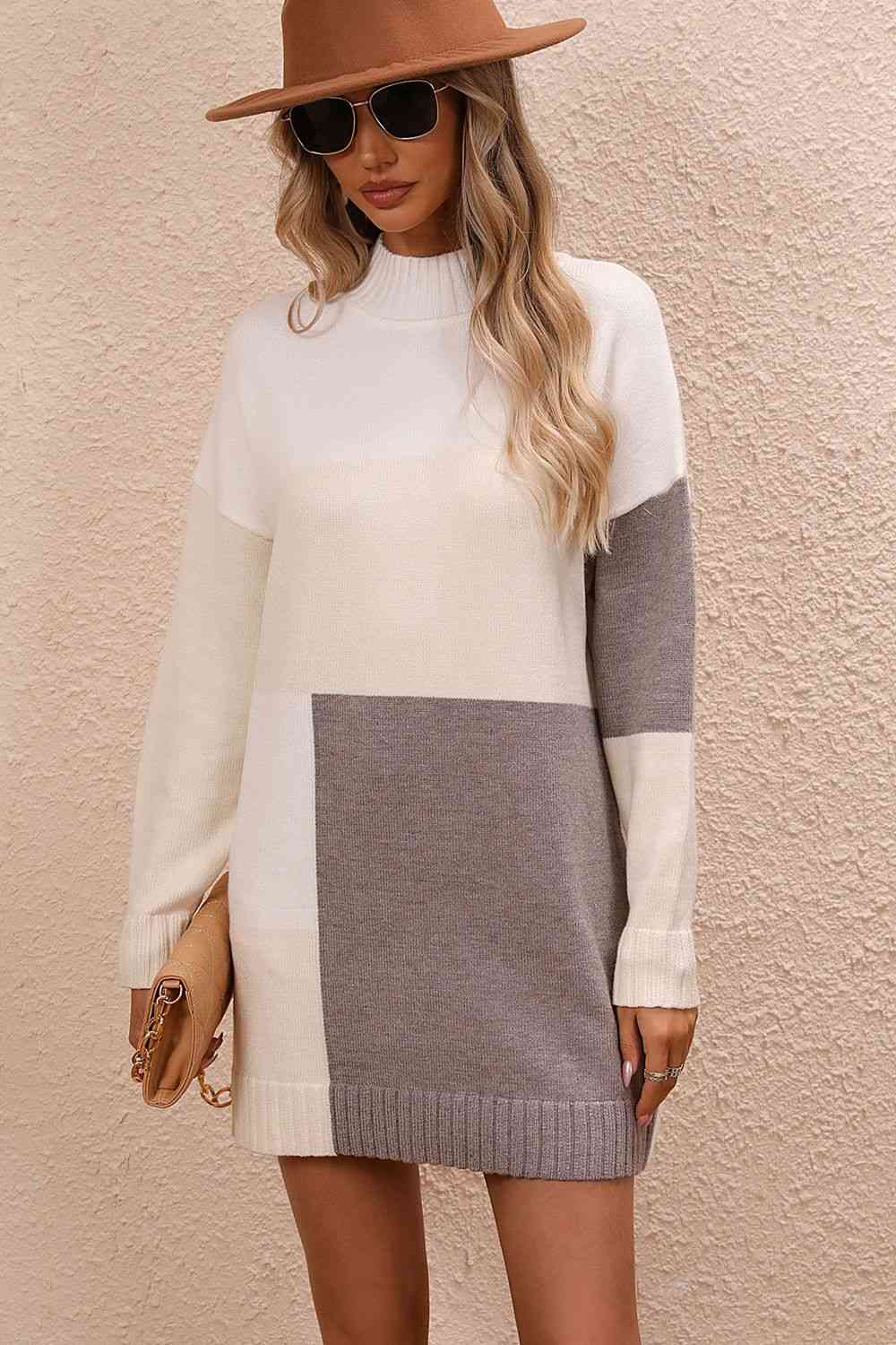 Crisp Air Color Block Sweater Dress