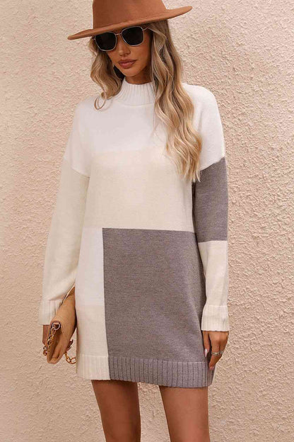 Crisp Air Color Block Sweater Dress